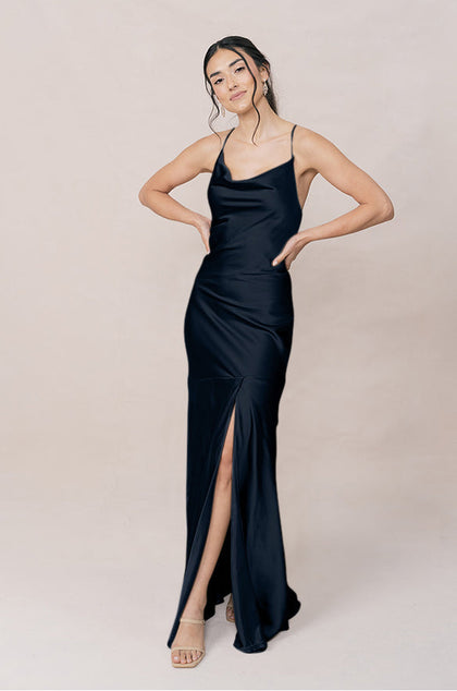 Kimora Satin Dress | Made To Order | Navy Blue
