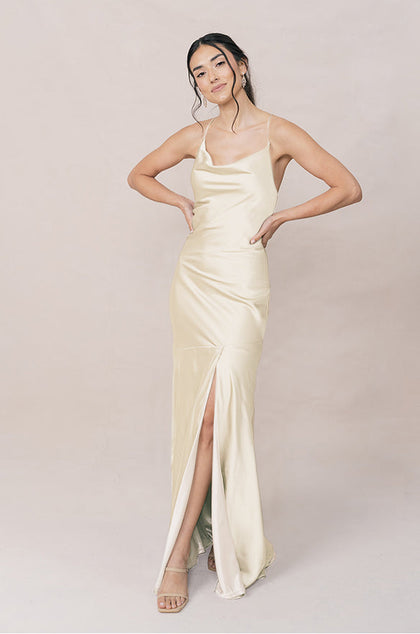 Kimora Satin Dress | Made To Order | Pale Yellow