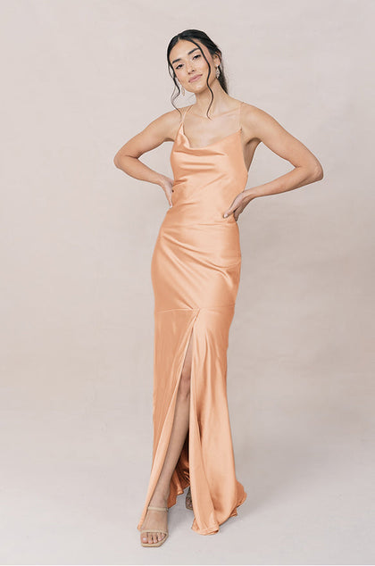 Kimora Satin Dress | Made To Order | Peach