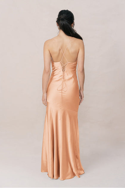 Kimora Satin Dress | Made To Order | Peach