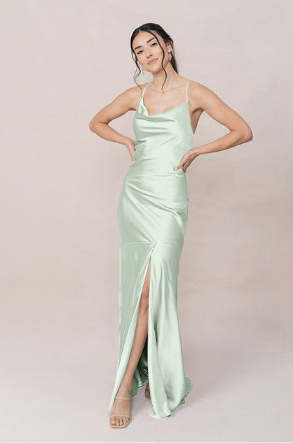 Kimora Satin Dress | Made To Order | Pistachio