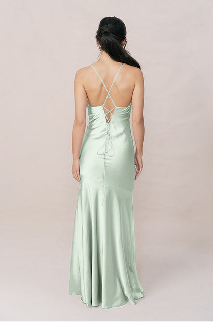 Kimora Satin Dress | Made To Order | Pistachio