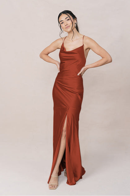 Kimora Satin Dress | Made To Order | Rust