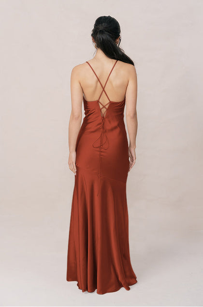 Kimora Satin Dress | Made To Order | Rust