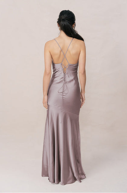 Kimora Satin Dress | Made To Order | Taupe