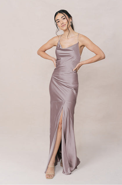 Kimora Satin Dress | Made To Order | Taupe