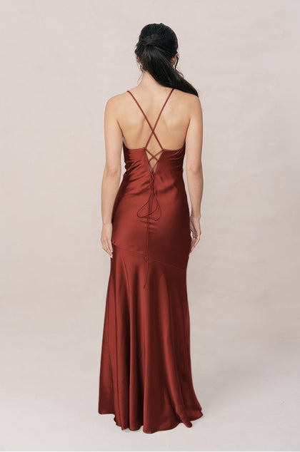 Kimora Satin Dress | Made To Order | Terracotta Rust
