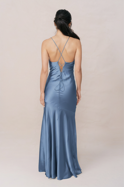 Kimora Satin Dress | Made To Order | True Blue