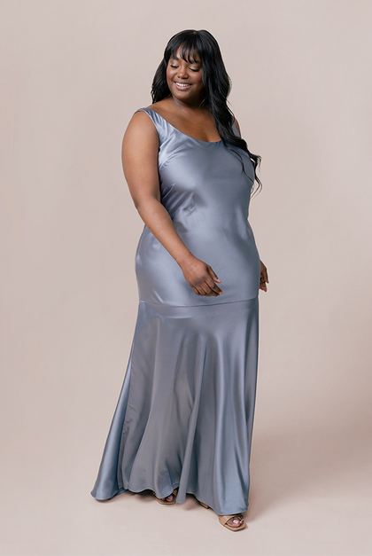 Model: Laken; Size: 24; Color: French Blue Satin + Tulle