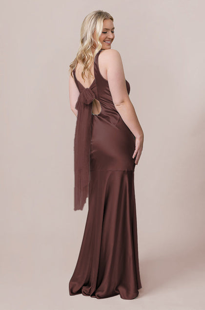 Lana Satin + Tulle Dress | Made To Order | Mahogany Satin / Mahogany Tulle