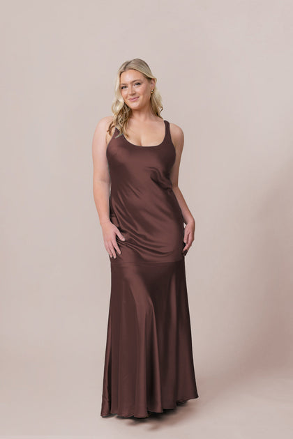 Lana Satin + Tulle Dress | Made To Order | Mahogany Satin / Mahogany Tulle