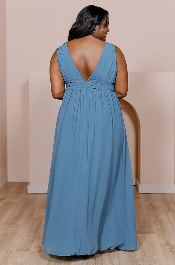 Sample Dusty Blue Lanai Chiffon Dress | Ready To Ship 32 Sample Dusty Blue Lanai Chiffon Dress | Ready To Ship 32