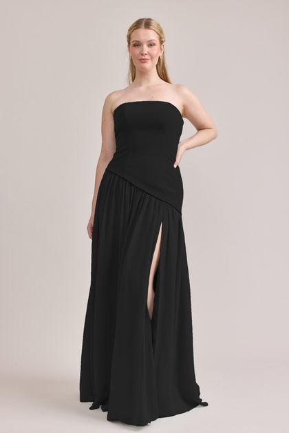 Lennox Crepe + Chiffon Dress | Made To Order | Black Crepe / Black Chiffon