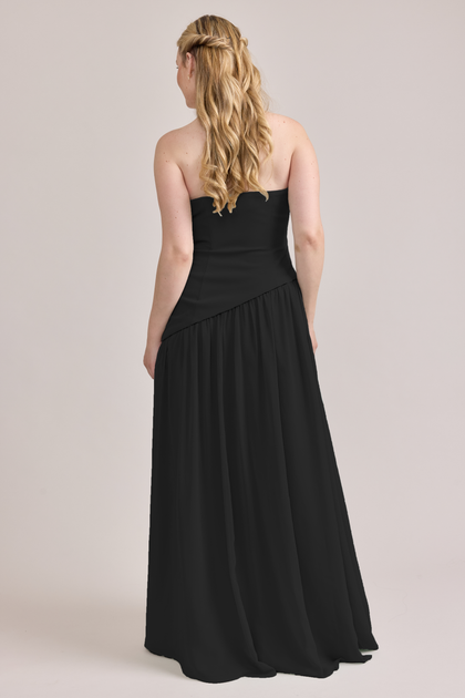 Lennox Crepe + Chiffon Dress | Made To Order | Black Crepe / Black Chiffon