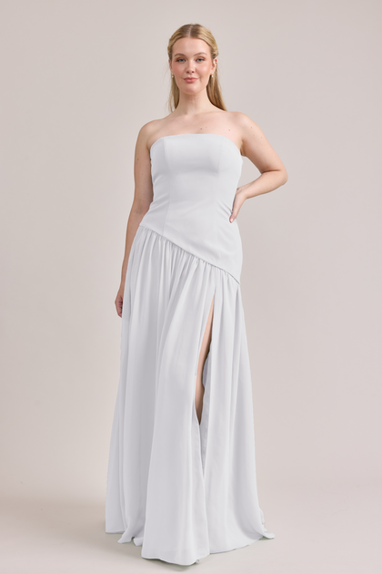 Lennox Crepe + Chiffon Dress | Made To Order | White Pearl Crepe / White Pearl Chiffon