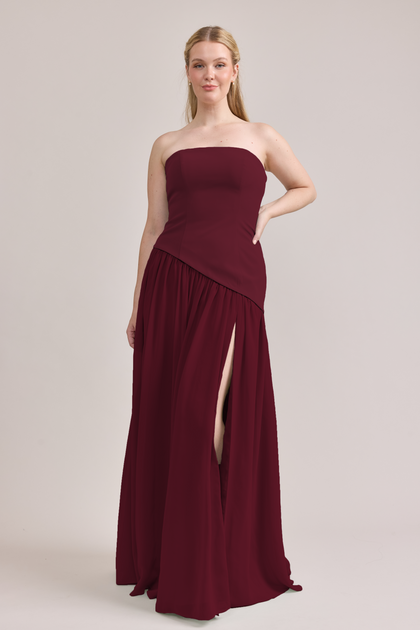 Lennox Crepe + Chiffon Dress | Made To Order | Cabernet Crepe / Cabernet Chiffon
