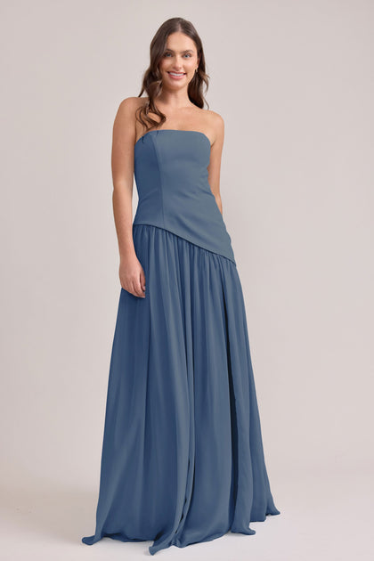 Lennox Crepe + Chiffon Dress | Made To Order | Dusty Blue Crepe / Dusty Blue Chiffon