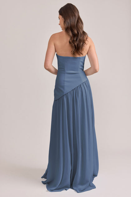 Lennox Crepe + Chiffon Dress | Made To Order | Dusty Blue Crepe / Dusty Blue Chiffon