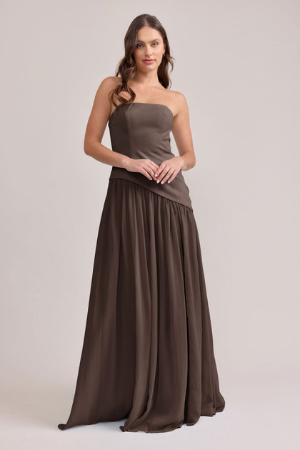 Lennox Crepe + Chiffon Dress | Made To Order | Espresso Crepe / Espresso Chiffon