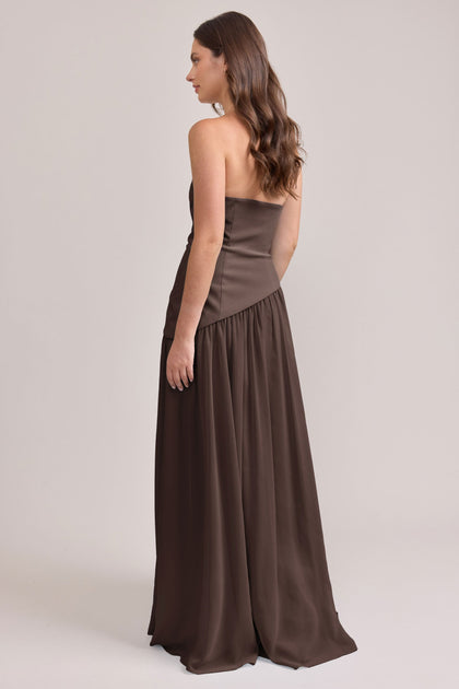 Lennox Crepe + Chiffon Dress | Made To Order | Espresso Crepe / Espresso Chiffon