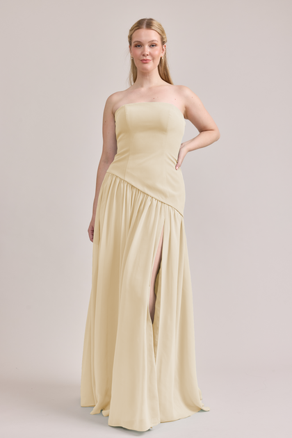 Lennox Crepe + Chiffon Dress | Made To Order | Pale Yellow Crepe / Pale Yellow Chiffon