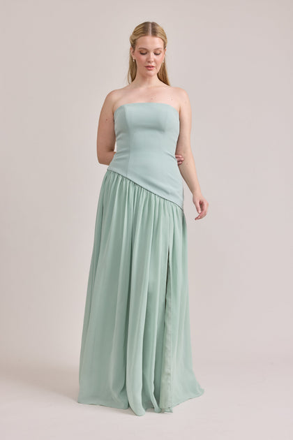Lennox Crepe + Chiffon Dress | Made To Order | Sage Crepe / Sage Chiffon