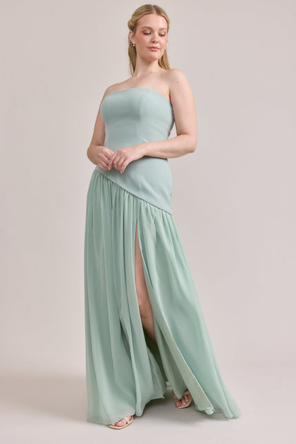 Lennox Crepe + Chiffon Dress | Made To Order | Sage Crepe / Sage Chiffon