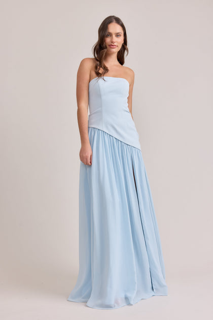 Lennox Crepe + Chiffon Dress | Made To Order | Sky Blue Crepe / Sky Blue Chiffon