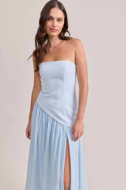 Lennox Crepe + Chiffon Dress | Made To Order | Sky Blue Crepe / Sky Blue Chiffon