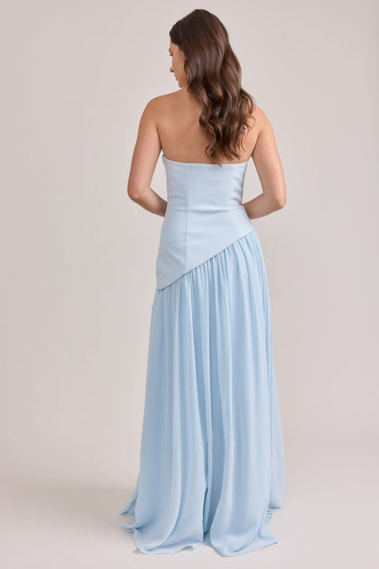 Lennox Crepe + Chiffon Dress | Made To Order | Sky Blue Crepe / Sky Blue Chiffon