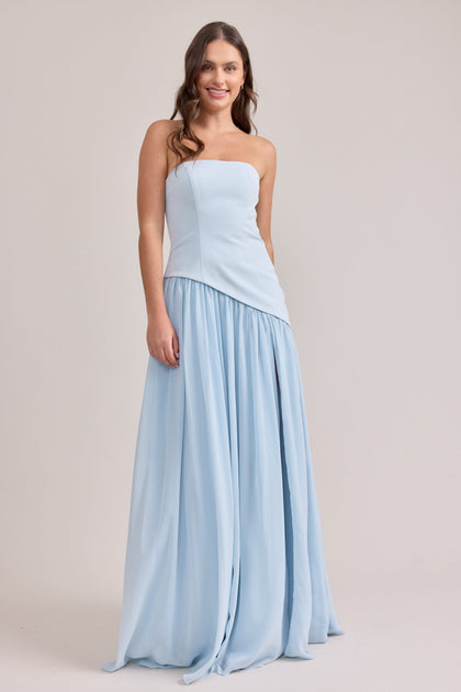 Lennox Crepe + Chiffon Dress | Made To Order | Sky Blue Crepe / Sky Blue Chiffon