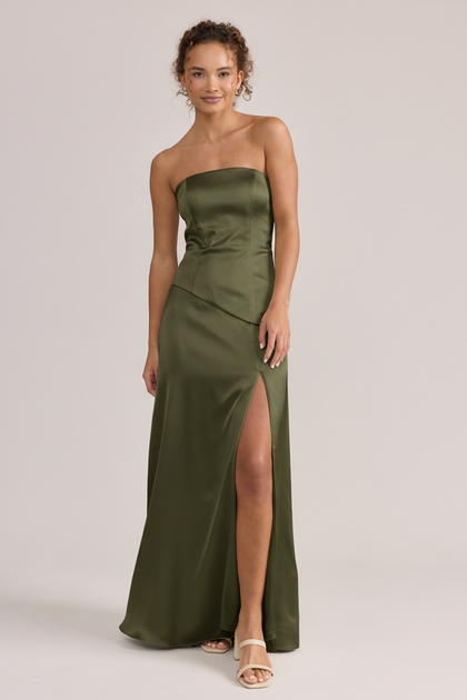 Lennox Satin Dress | Made To Order | Deep Olive
