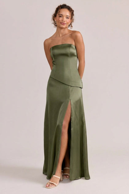 Lennox Satin Dress | Made To Order | Moss