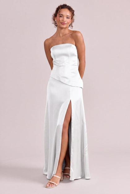 Lennox Satin Dress | White Pearl