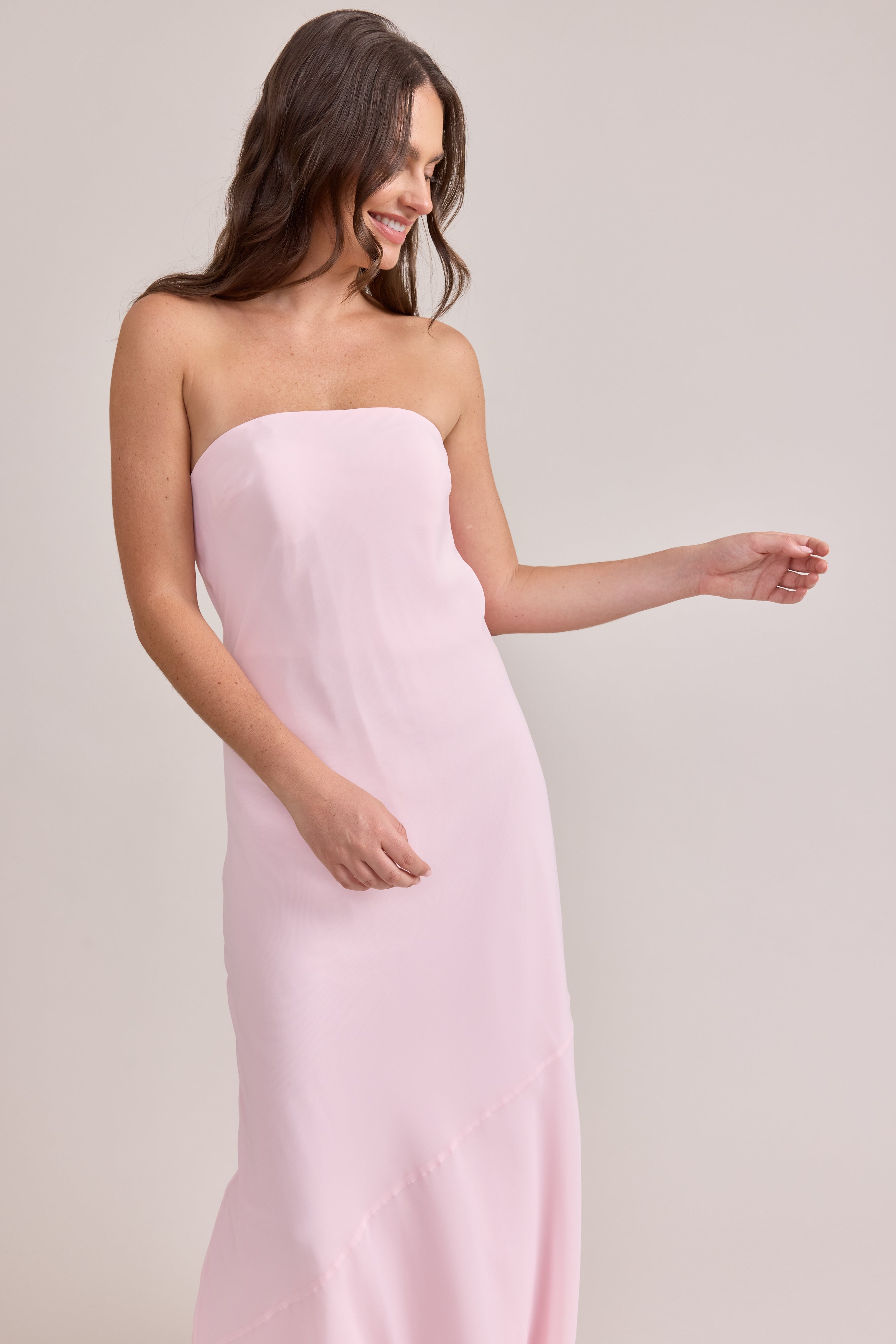 sachin and babi light blue dress Beaded Strapless Empire Waist Simple Pink Prom Dress
