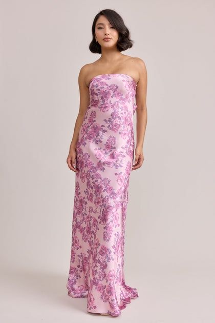 Leo Satin Floral Print Dress | Made To Order | Perfect Pink Blossom