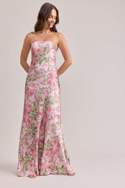 Leo Satin Floral Print Dress | Made To Order | Perfect Pink Meadow Blooms