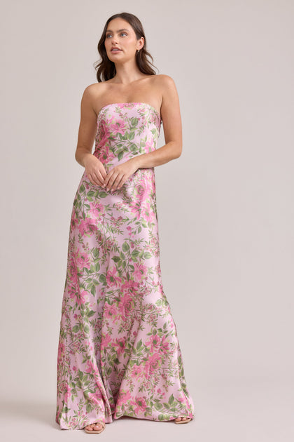 Leo Satin Floral Print Dress | Made To Order | Perfect Pink Meadow Blooms