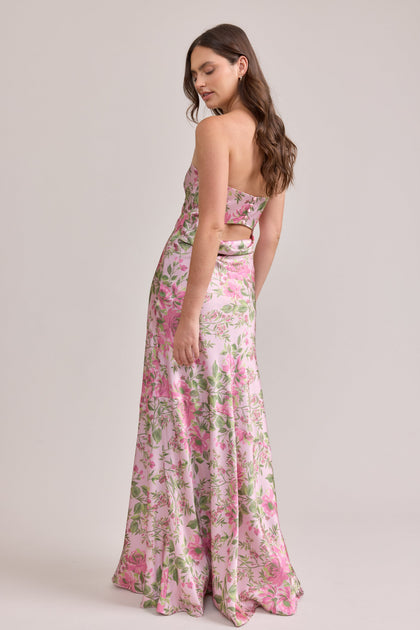 Leo Satin Floral Print Dress | Made To Order | Perfect Pink Meadow Blooms