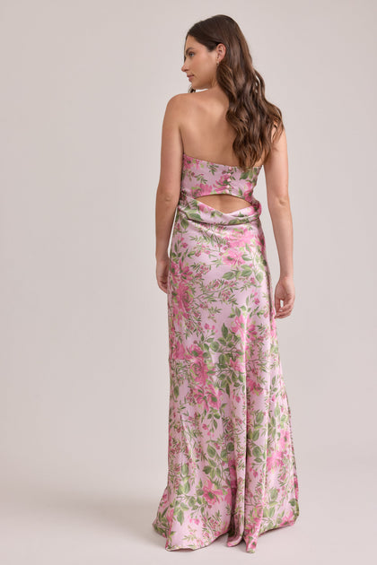 Leo Satin Floral Print Dress | Made To Order | Perfect Pink Meadow Blooms