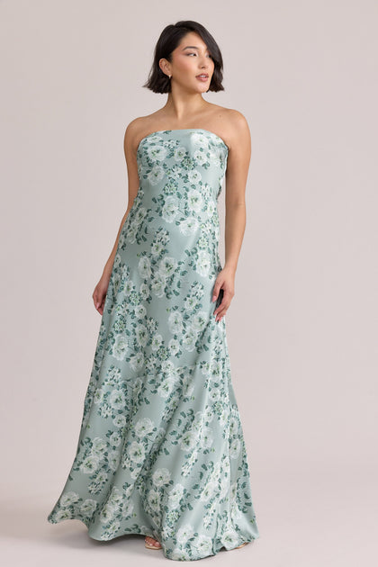 Leo Satin Floral Print Dress | Made To Order | Sage Blossom