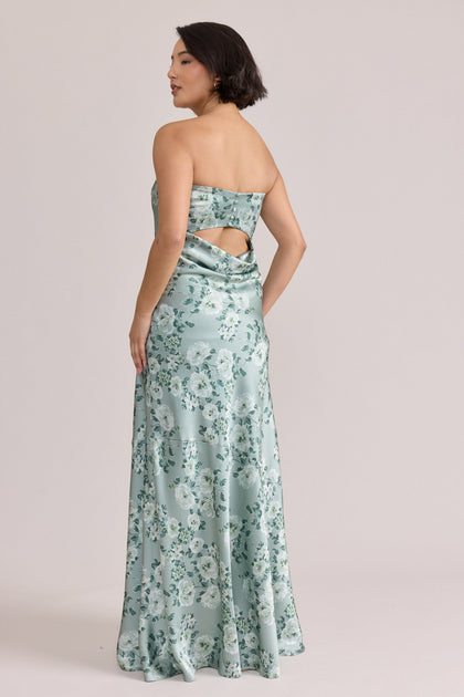 Leo Satin Floral Print Dress | Made To Order | Sage Blossom