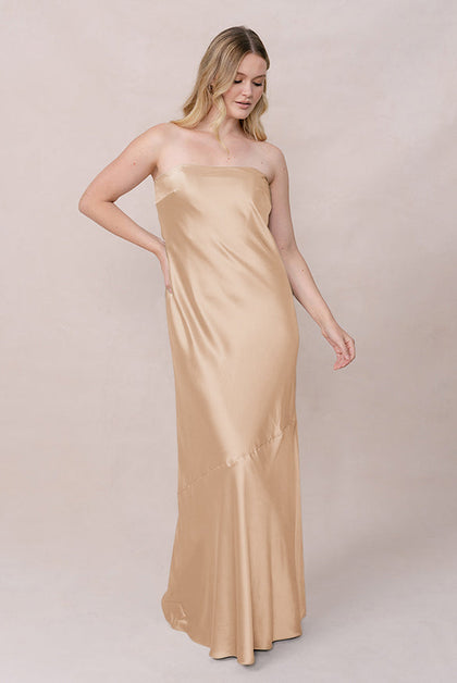 Leo Satin Dress | Made To Order | Honey Beige