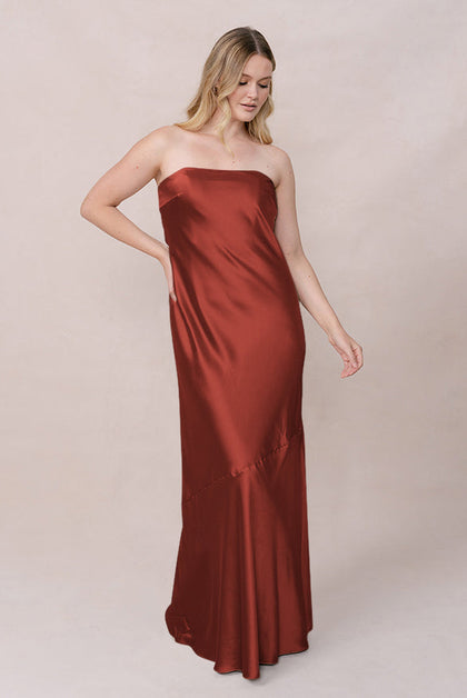 Leo Satin Dress | Made To Order | Terracotta Rust