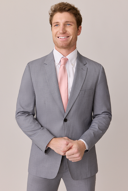 Model: Ethan; Size: Slim 42 Regular. Pictured with Blush Satin Tie