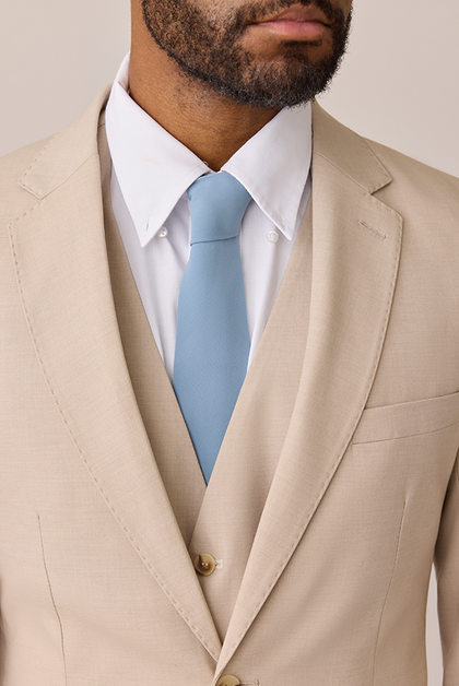 Model: Colin; Size: Slim 40 Tall. Pictured with French Blue Chiffon Tie