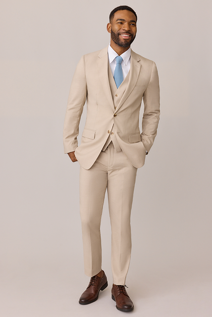 Model: Colin; Size: Slim 40 Tall. Pictured with French Blue Chiffon Tie
