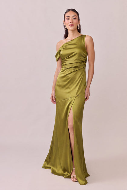 Livvy Satin Dress | Made To Order | Chartreuse