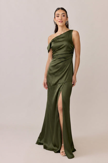 Livvy Satin Dress | Made To Order | Deep Olive