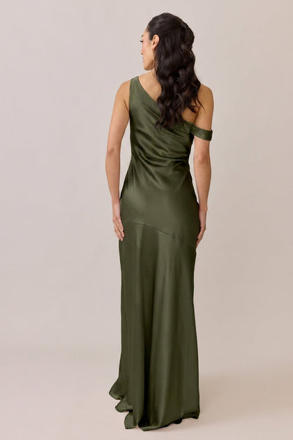 Livvy Satin Dress | Deep Olive
